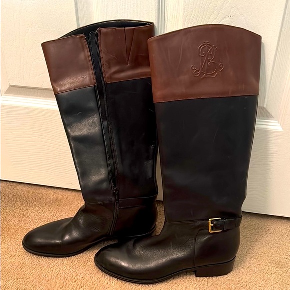 Women’s Sz 10 Ralph Lauren Madisen Brown and Black Leather Riding Boots